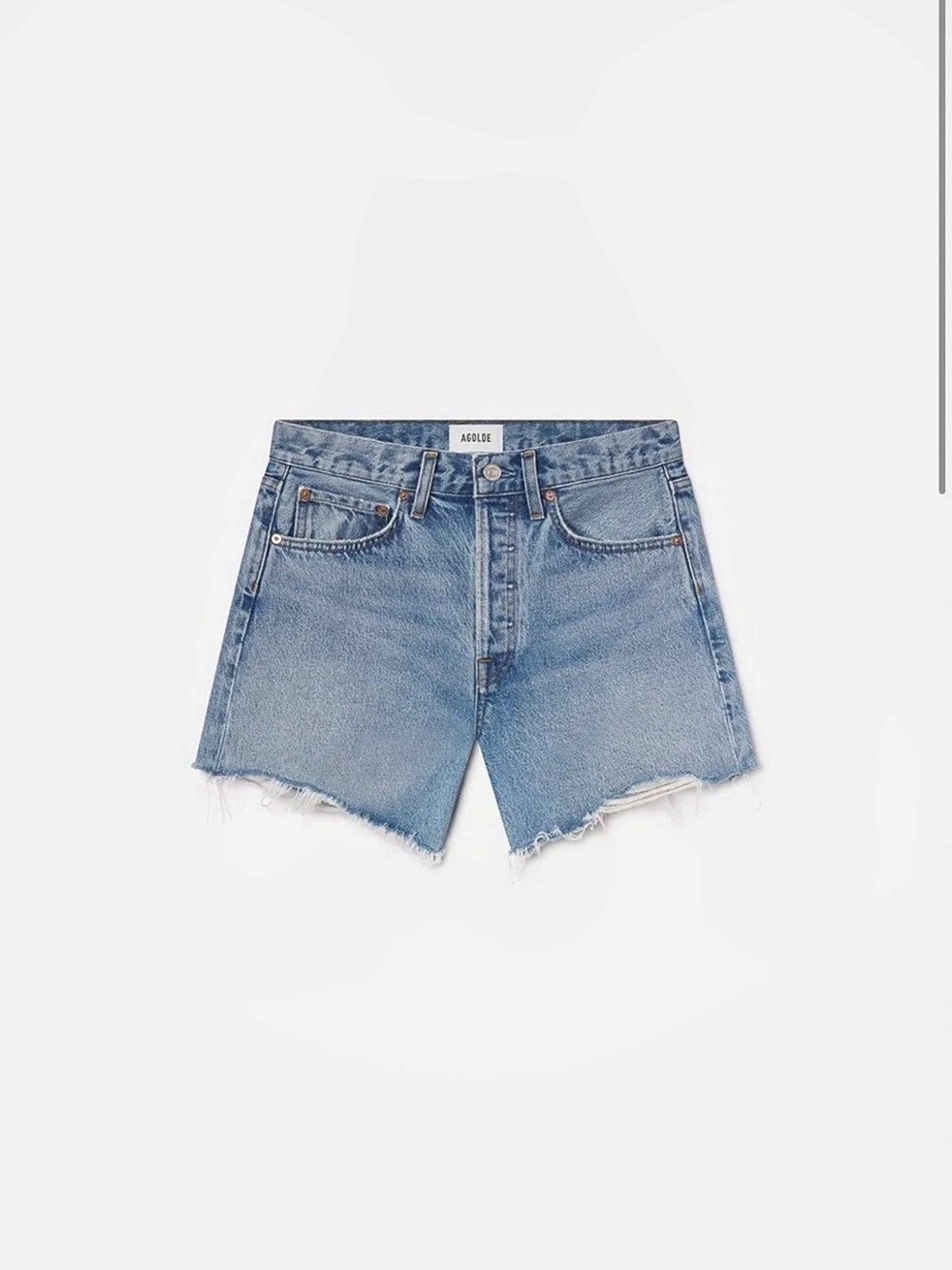 AGOLDE Parker Long Short Distressed Denim Shorts in Blue Waist 31